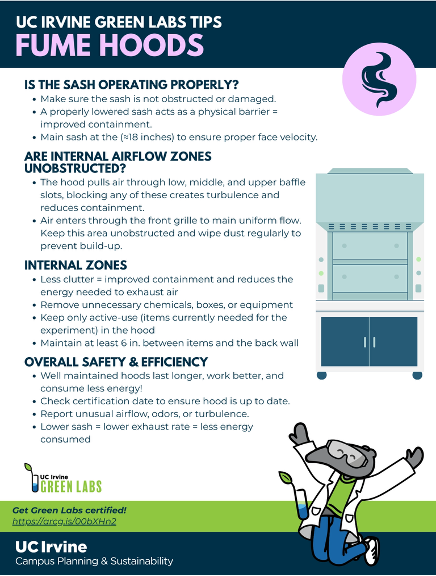 UC Irvine Green Lab Tips Fume Hoods poster